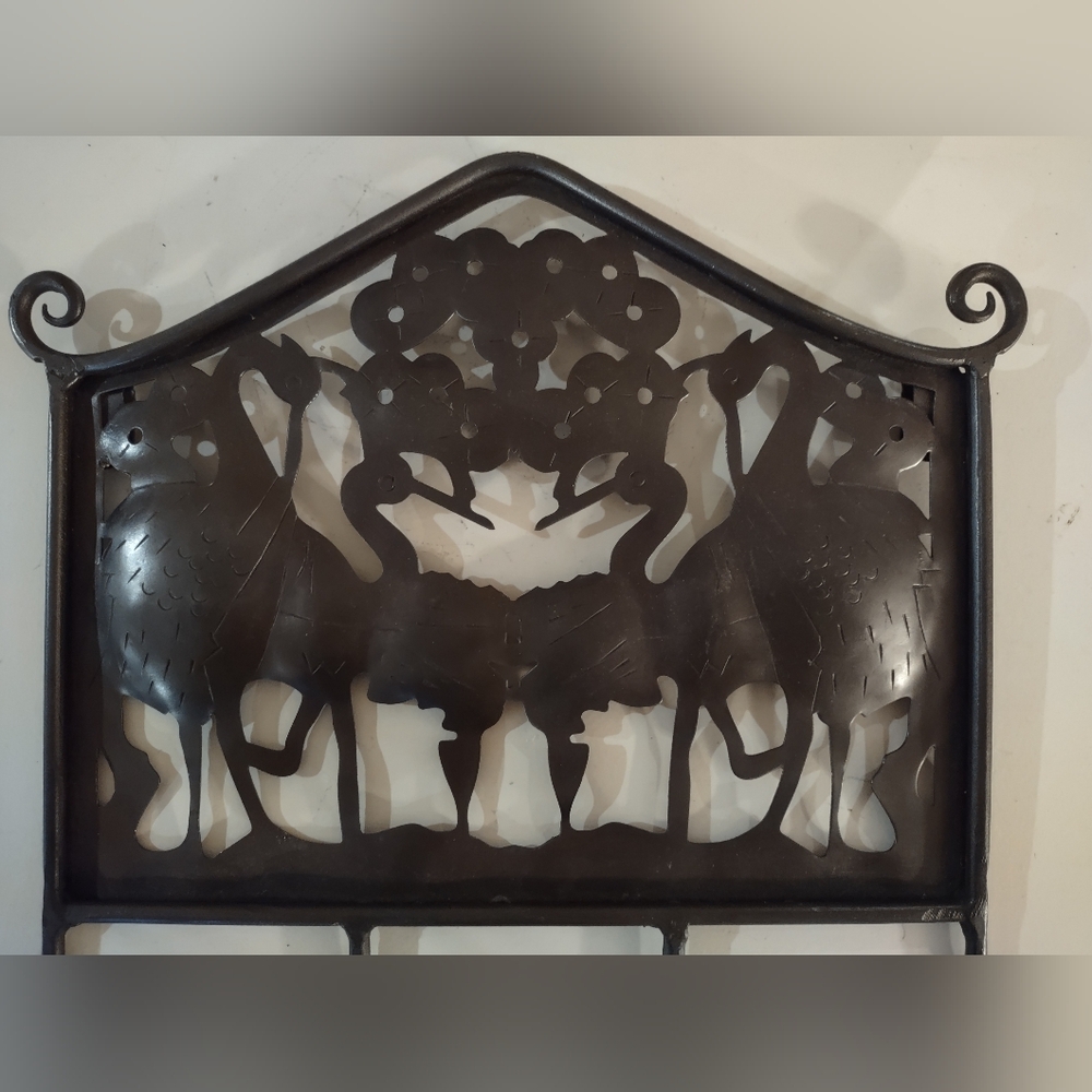Vintage Metal Art Iron Wall Mount Candle Holder Figural Herons Cranes Flowers - Picture 7 of 9